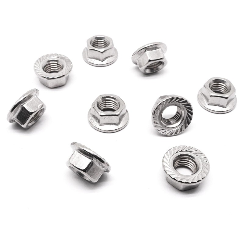 M10 x 1.25mm Flange Nut, 304 Stainless Steel Serrated Flange