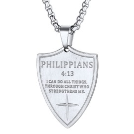 PROSTEEL Philippians 4:13 Stainless Steel Bible Verse Pendant Necklace, Stainless Steel, Philippians