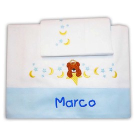 Zigozago - 3-teiliges Baby Bettwäsche Komplett Set Bär - 100% Baumwolle, handgefertigt, Bestickt und mit Namen personalisierbar