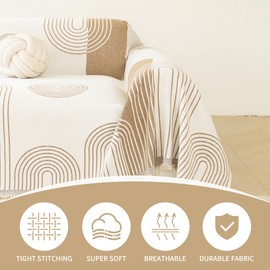 VANJOROY Boho Couch Cover for 2 3 Cushion, Sofa Slipcovers Sectional Sofa L-Shape Washable 100% Organic Chenille Couch Cover for Dogs Pets, Sofa Cover Protector Soft with Tassel,71"x 118" Khaki