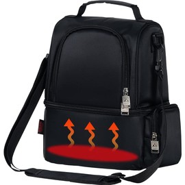 YUYAKESHI Lunch Bag, Bento Bag, Adapter, USB Type, Thermal, Cold Retention, Outdoors, Heating, 2.3 gal (11 L), Work Bag, Double Layer, Built-in Heater (Black)