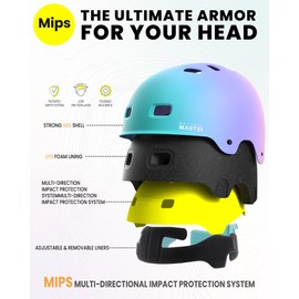 OutdoorMaster MIPS Skateboard Cycling Helmet for Adults - Lightweight, Ventilated Multi-Sport Helmet with Two Removable Liners for Scooter, Roller Skating, Inline Skating