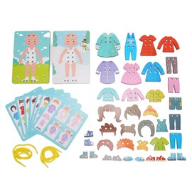 Wooden Lacing Threading Toys Clear Patterns Educational Wood Threading Panel Toys for Above 3 Years Old