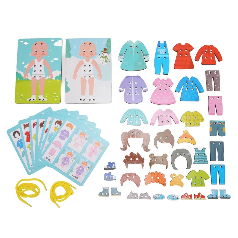 Wooden Lacing Threading Toys Clear Patterns Educational Wood Threading Panel