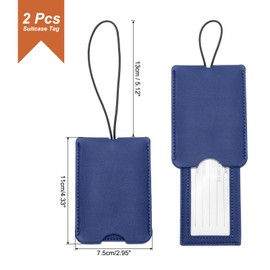 uxcell 2 Pcs Suitcase Tags, Deep Blue Leather Luggage Name Tags Travel Accessories Airplane Travel Essentials for Flying Hotel Check in Luggage Bags Men Women, 4.33 x 2.95 x 0.2