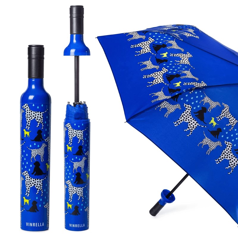 VINRELLA Wine Bottle Umbrella, Spot On Dog Print Blue Umbrella