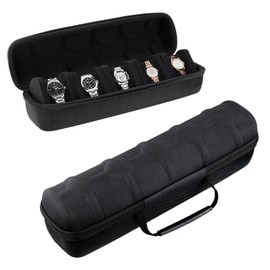 Amexo Travel Watch Case with 5 Compartments, Portable Watch Box Watch Roll with Portable Handle, Shockproof EVA Watch Case, Watch Roll, Travel Bag, Zip Case, Watch Holder for Men and Women