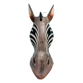 My Family House Zebra Wall Hanging Mask - Natural - Hand Carved - Albesia Wood Decoration - 30 cm
