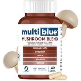 Mushroom Blend 60 Cápsulas de 550mg | Suplemento Alimenticio a Base de Melena de León, Cordyceps, Chaga, Agaricus, Shiitake | 100% Natural, Sin Gluten, Keto Friendly, Vegano | MULTIBLUE