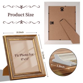 RIVERVALLA 8x10 Vintage Picture Frame Retro Antique Wood Texture Gold Picture Frames 8 by 10 Photo Frame with HD Glass Wall Hang Desktop Display Christmas Birthday Gifts for Women Mom Grandma