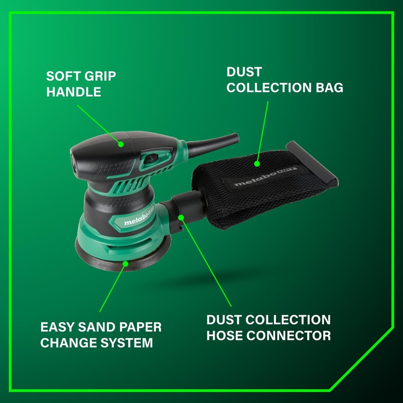 Metabo HPT 5-Inch Random Orbit Finishing Sander, Variable Speed, Palm-Style