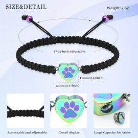 QGJNSGC Heart Cremation Urn Bracelet for Ashes Paw Print Pendant Keepsake Jewellery Adjustable Braided Bracelet Bangle Pet Dog Cat Memorial Gift for Women, Stainless Steel