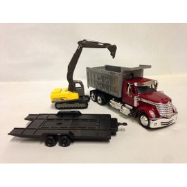 New Ray Toys International Lonestar, Dump Truck w/Excavator 1:43 Scale 18" DIECAST 16623 RED