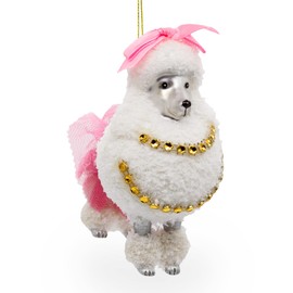 Elegant White Poodle Blown Glass Christmas Ornament