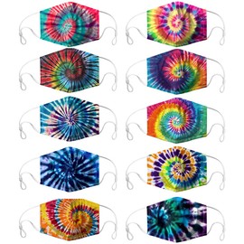 [US Stock] 10 Packs Tie Dye Cute Design Women Girls Face _Mask_Protect_Cover Washable Reusable With Nose Wire，Adjustable Earloops，Filters Pocket Insert (Multicolor-6)