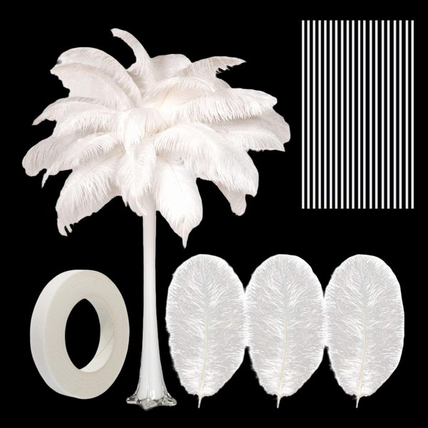 ZYNERY 25 Pcs Ostrich Feathers Bulk with 25 Pcs Iron