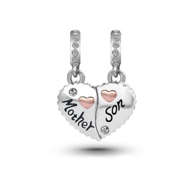 KunBead Mother Son I Love You Heart Pendant Dangle Charms for Bracelets Mom Mothers Day Jewelry Bead Charm
