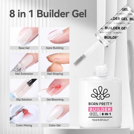 Born Pretty Builder Nail Gel, 8-in-1 Milky White Clear Builder Gel for Nail Apex and Extension Strengthener, Nail GLue Gel Hard Gel Base Rhinestone Nail Glue Gel in a Bottle 15ml