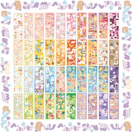 SIBLYMONA 40Sheets Korean Deco Stickers Set, Kpop Potocard with Cute Rabbit Bear Cat Dessert Flower Ribbon Animal, DIY Colorful Glitter Self Adhesive for Scrapbook Card (Food), Pink