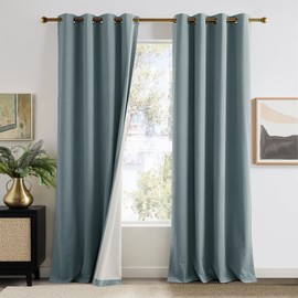 NICETOWN Stone Blue Velvet 100% Blackout Curtains 96 inch Long 2 Panels, 52 X 96 Energy Saving UV Protection Sun Blocking Window Treatments & Drapes for Bedroom Living Room and Nursery, 8 feet Length