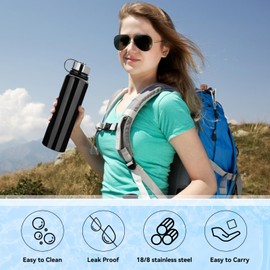 1.5L Metal Water Bottle Stainless Steel Vacuum Flask, Non-Leak Sports Water Bottles Drinks Bottle for Running, Gym, Cycling Multiple Specifications (Black,1.5L (13x3.5 inch))