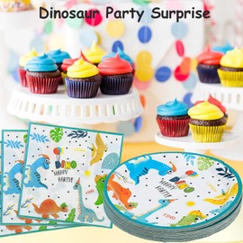 Dinosaur Birthday Party Plates and Napkins - 40 Pcs Dinosaur Party Decorations Supplies Watercolor Disposable Plates Napkins Tableware Set