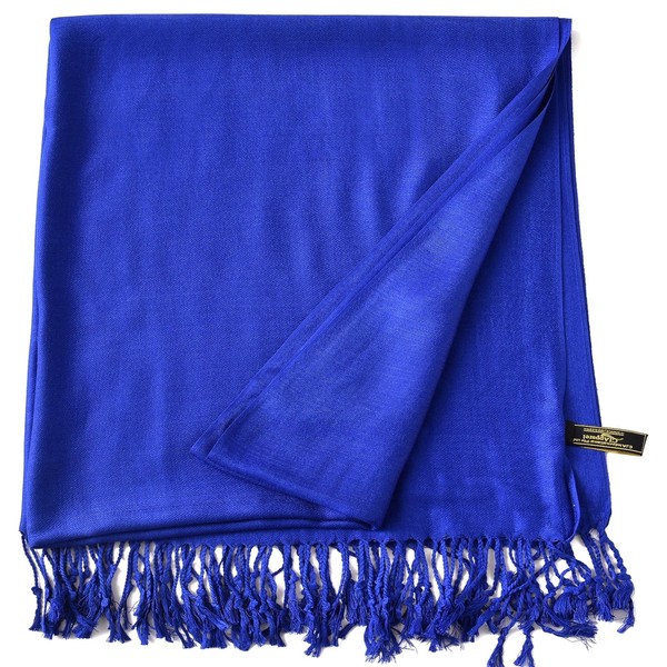 CJ Apparel - Chal de color sólido, diseño de segundos, bufanda, estola para la cabeza, borlas para la cara, pashmina nepalés, Azul (Federal Blue), Talla única