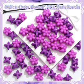 NAISKA 60Pcs Purple Hair Barrettes Acrylic Hair Beads for Kids Girls Plastic Hair Clips Toddler Dreadlock Beads Hair Jewelry for Women Braid Clips Accessories