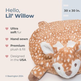 Bearington Baby Lil’ Willow Tummy Time Mat, 30 x 30 Inch Fawn Plush Stuffed Animal Blanket, Woodland Nursery Décor