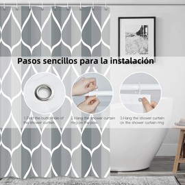 Cortina de Baño,180 * 180cm Cortina para Baño de Ducha Impermeable y Antimoho,Tejido De Poliéster, Shower Curtain Tela Larga con 12 Ganchos y Ojales de Metal para Casa,Hoteles (Color Gris)