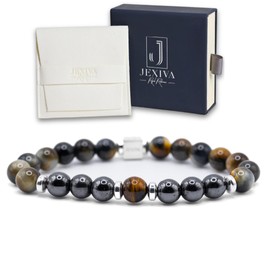 Jexiva Hematite Unique Unisex Bracelets - Dream Tiger Eye - Help Health Support - Meditation Yoga - 8mm Beads Stretch Bracelet for Men, Women, Her & Him With Luxury Gift Box (Cats Eye)