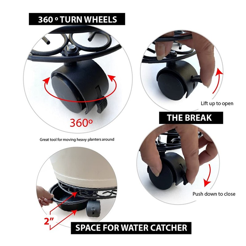 Lily’s Home Raised Rolling Planter Pot Dolly/Caddy Stand with Locking