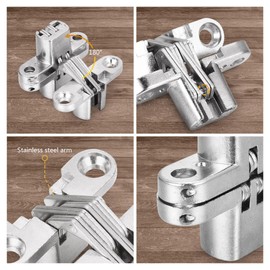 Lpraer 6 Packs Hidden Door Hinges Invisible 180 Degree Cross Hinge for Doors Kitchen Cabinet Hinges Concealed,Stainless Steel, 0.47'' Width, 1.71" Height (Cross Hinge-1.71 inch-6 Packs)