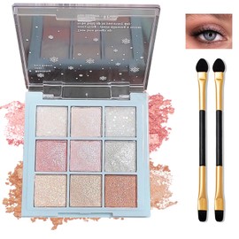 Glitter Eyeshadow Palette – 9-Color Shimmer with Creamy, Silky Texture – Highly Pigmented, Waterproof, Long-Lasting Eye Makeup for Women – Includes Brushes (Icy Fantasy)