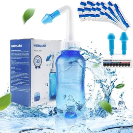 Waterpulse Neti Pot Sinus Rinsing, Nasal Wash Bottle Sinus Rinsing Bottle Cleaner Pressure Irrigation Neti-Pot with Sticker Thermometer for Adult & Kid BPA Free (Pink)