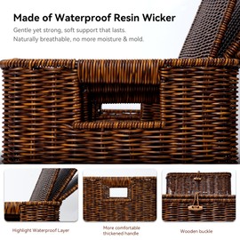 Nonam Wicker Storage Basket with Lid, Large Shelf Baskets for Boho Decor, Plastic Basket, Lidded Home Storage Bins - Stackable Containers Boxes for Organizing - Brown
