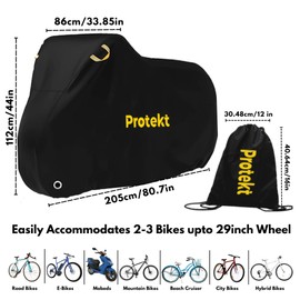 Protekt Bike Cover for 2-3 Bikes - Stationary Heavy Duty Bike Covers for Outdoor Storage | Rain Dust Resistant, UV Coated Bike Cover Waterproof with Lock Holes & Storage Bag for Bicycle Cover/E-Bikes