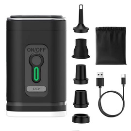 Tragbare Elektrische Luftpumpe mit LED Campinglampe, Aufladbare Luftpumpe, Mini Luftpumpe mit 5 Düsen & USB-C für Camping, Luftmatratze, Schwimmring, Schlauchboot, Vakuumbeutel