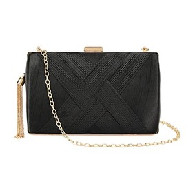 LeahWard Women's Hard Case Satin Clutch Bag Wedding Prom Party (Black)