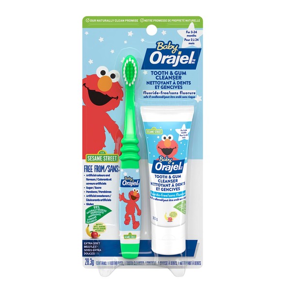 Orajel Baby Tooth and Gum Cleanser with Soft Toothbrush for Infant & Toddler, 28.3-g, Fluoride-Free Toothpaste
