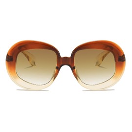 LJCZKA Oversized Oval Sunglasses Women Retro Shades Big Frame Unique Sun Glasses Trendy Vintage Thick Round Sunglasses (GradientBrown)