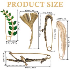 5 Pcs Decorative Safety Pins Big Safety Pins Heavy Duty Clothing Accessories Extra Large Bronze Clips for Clothing Giant Retro Hat Pin Sweater Lapel Clips Shawl Pin Vintage Brooch for Women