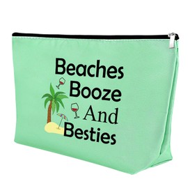 Mxrymvu Beach Gifts for Women Friends Makeup Bag Beach Lover Gifts Funny Vacation Themed Cosmetic Bag for Women Besties Birthday Christmas Graduation Present Travel Pouch（Green）