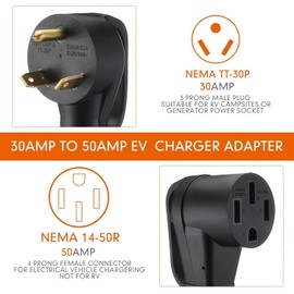 EV Charger Adapter Cord Compatible with NEMA TT-30P to 14-50R, 30 Amp Generator to 50 Amp EV for Level 2 Charging, 3P Male to 4P Female Adapter Cord with Handle, NOT for RV, 1FT