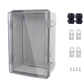 Caja de conexiones impermeable IP67, carcasa eléctrica de plástico ABS con cierre de acero inoxidable, cubierta con bisagras caja eléctrica con placa de montaje, soportes de pared y prensaestopas de