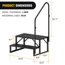 Nilight RV Steps with Handrail, 2 Steps Hot Tub Steps Outdoor RV Stairs Step Portable Mobile Motor Home Stairs for Camper Travel Trailers Dock Entry Steps 5th Wheel RV Porch with Anti-Slip Handrail