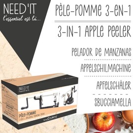 ScrapCooking 5255 3-in-1 Metal Apple Peeler with Crank, Black Professional Stainless Steel Apple Peeler for Bakery, Kitchen, Zinc