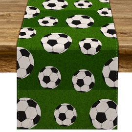 Pudodo Soccer Table Runner Sport Baby Shower Tablecloth Soccer Theme Boy Birthday Party Kitchen Dinning Room Home Decoration