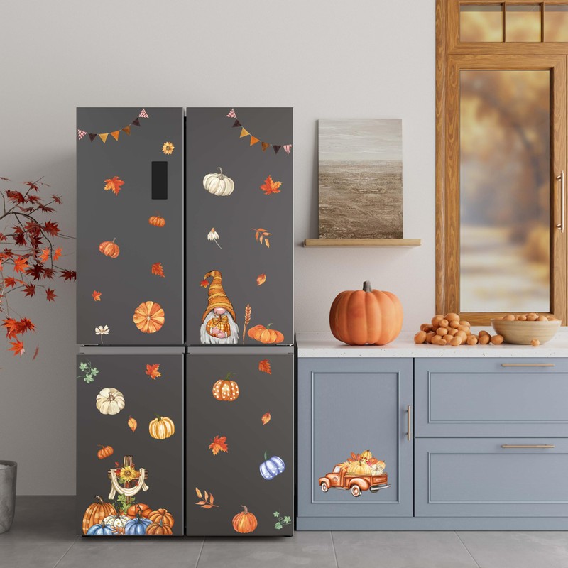 ZAWE 9 Sheets Fall Window Clings Gnome Cross Maple Leaves