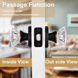 SHINY HANDLES Glass Door Knobs Interior, Crystal Passage Door Knob for Hallway Closet, Oil Rubbed Bronze (1 Pack)
